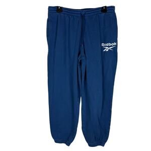 Reebok Sweatpants Mens‎ Large Blue Fleece Lined Cotton Vector Logo Drawstring